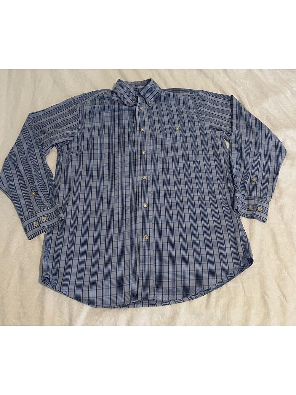 Orvis Shirt Adult Medium Blue Plaid Button-Down Long Sleeve 100 % Cotton Men